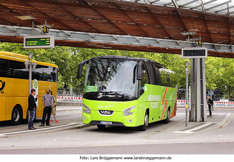 Ein Meinfernbus Flixbus auf dem ZOB in Magdeburg