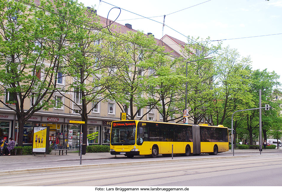 Ein Bus an der Haltestelle Mosenstraße der Straßenbahn in Dresden