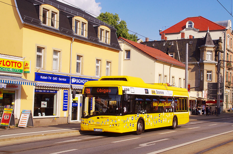 Ein Solaris Elektrobus in Dresden auf der Stromlinie 79 in Mickten