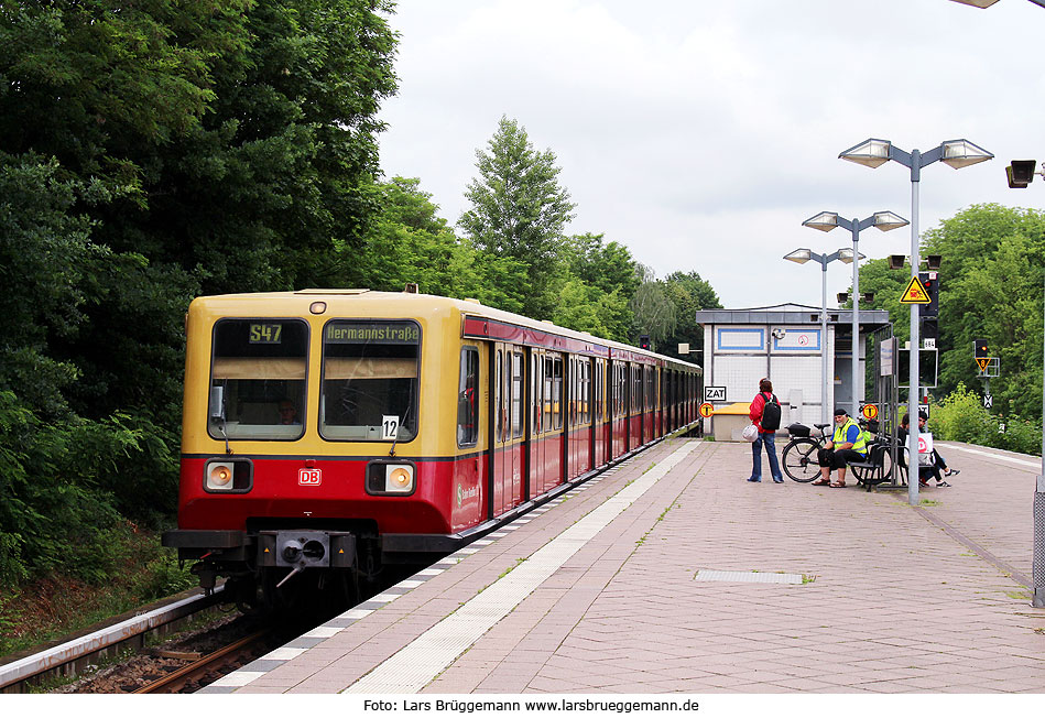 Eine Berliner S-Bahn der Baureihe 485 im Bahnhof Köllnische Heide