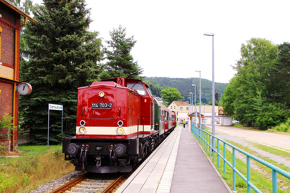 Eine DR V100 im Bahnhof Olbernhau-Grünthal