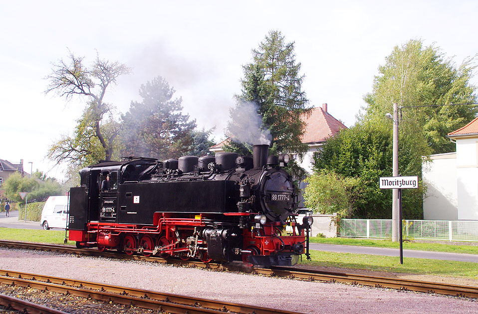 Die Dampflok 99 1777-4 im Bahnhof Moritzburg