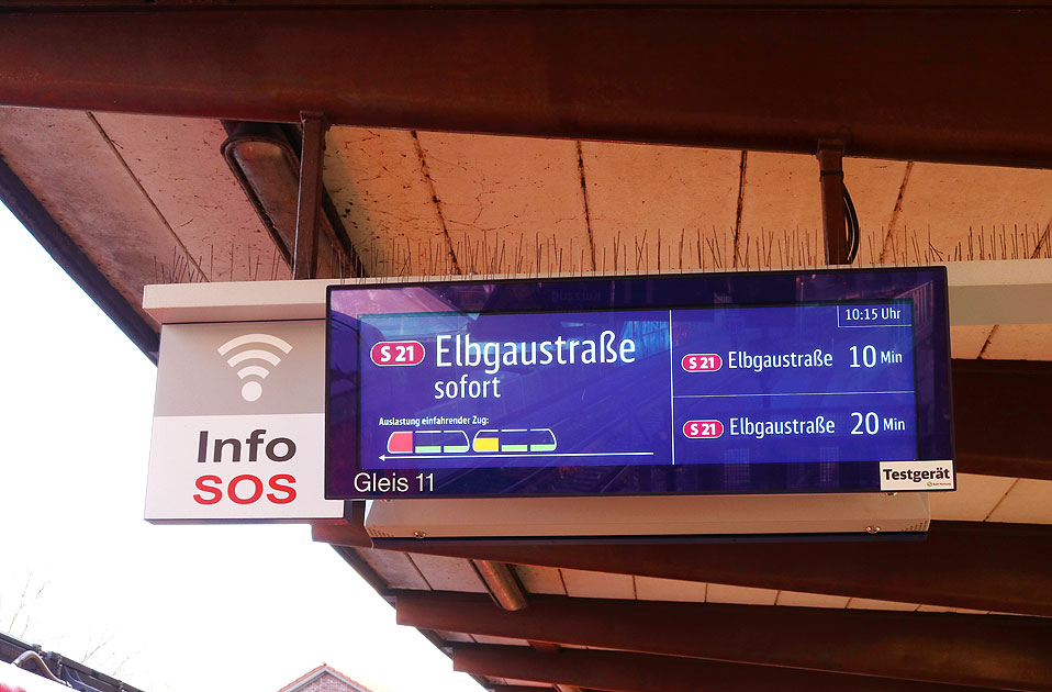 Zugzielanzeiger der Hamburger S-Bahn informieren über Zugauslastung