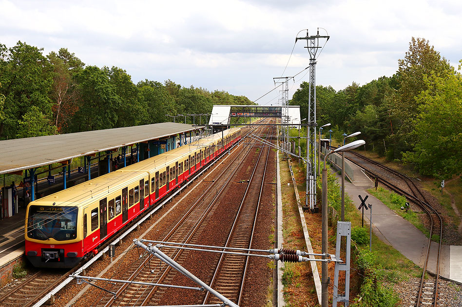 Eine Berliner S-Bahn der Baureihe 481 im Bahnhof Wuhlheide