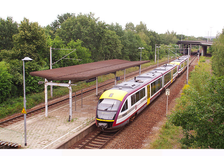 Zwei Desiro-Triebwagen der Städtebahn Sachsen am Haltepunkt Dresden Industriegelände