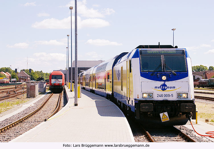 Metronom-Lok im Bahnbetriebswerk Bremervörde
