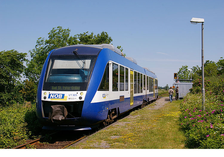 Ein NOB Lint-Triebwagen im Bahnhof Witzwort