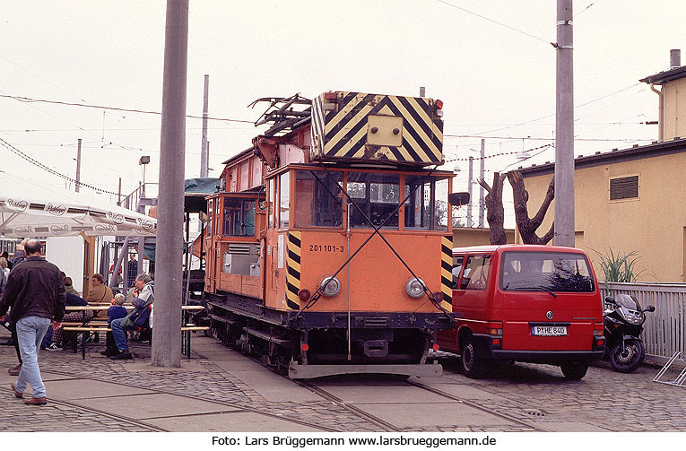 Arbeitswagen der Straßenbahn in Dresden im Betriebshof Trachenberge