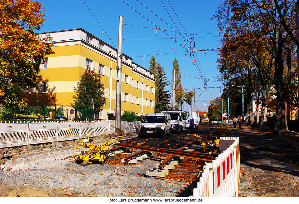 Gleisbauarbeiten an der Haltestelle Hugo-Bürkner-Straße