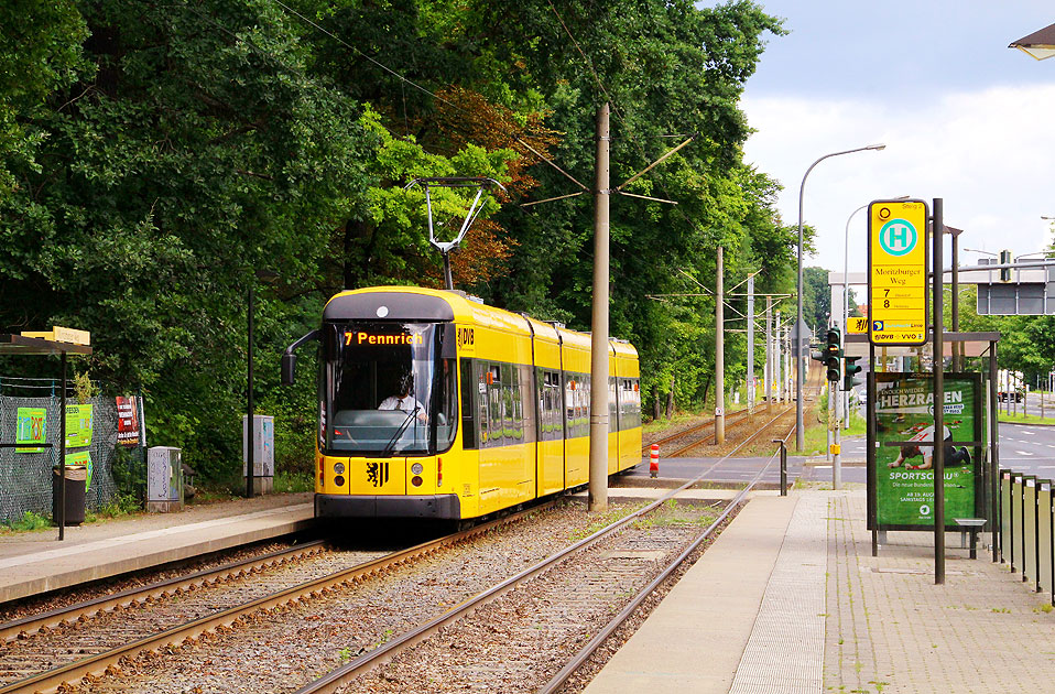 Die Haltestelle Moritzburger Weg der Straßenbahn in Dresden