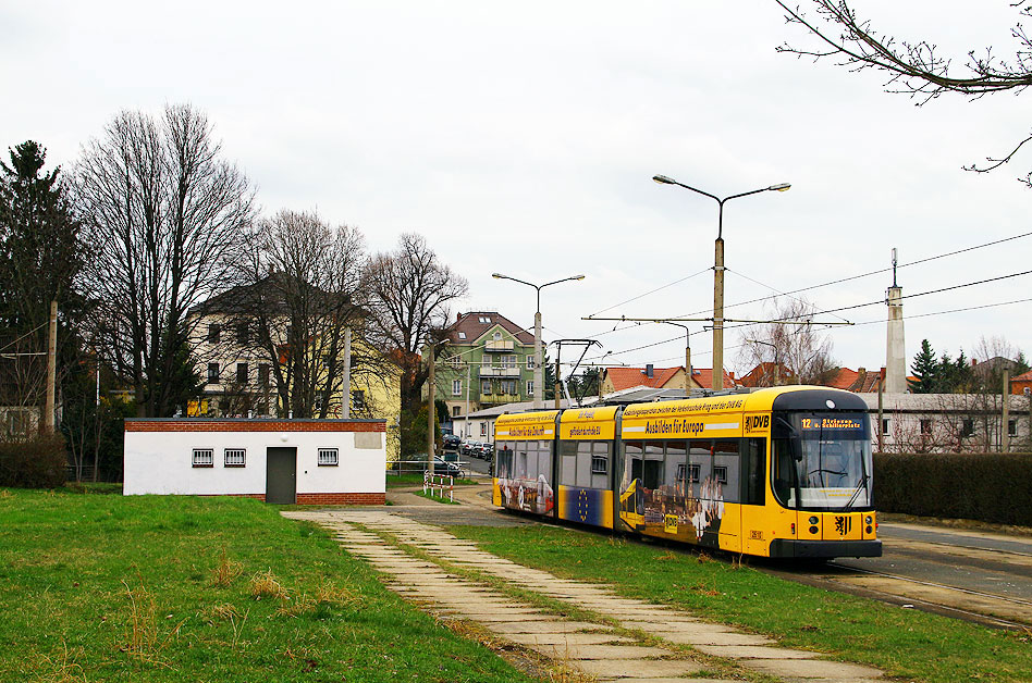 Die Straßenbahn in Dresden an der Haltestelle Leutewitz