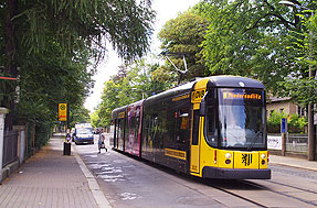 Der DVB Straßenbahnwagen 2622 an der Haltestelle Lene-Glatzer-Straße