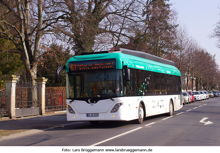 Der DVB Elektrobus an der Haltestelle Tiergartenstraße