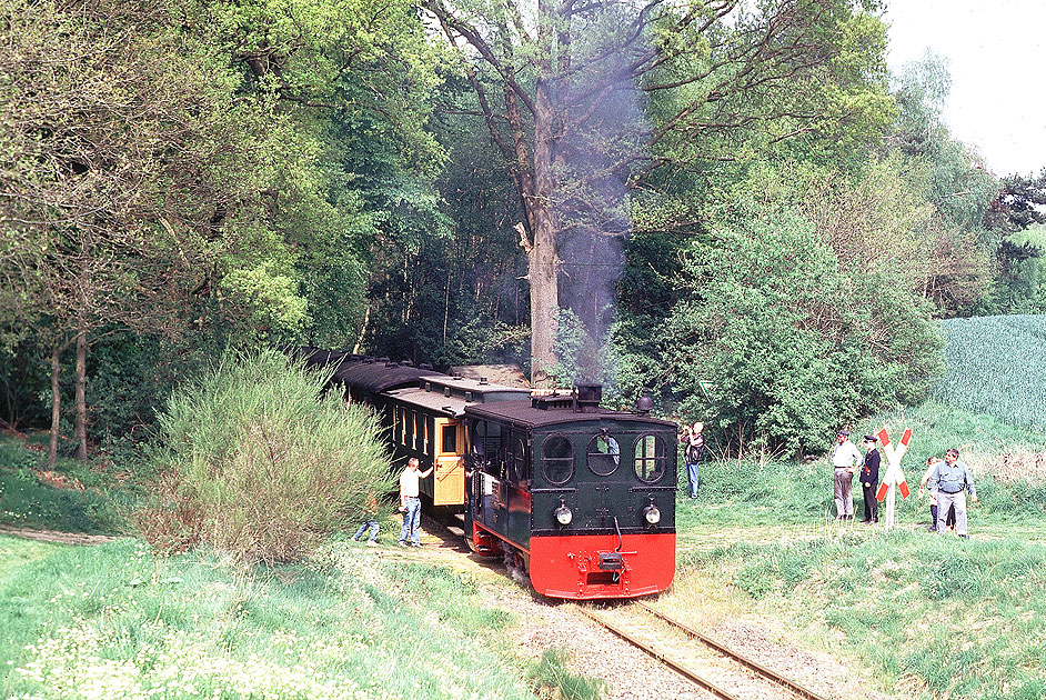 Die Kastenlok oder auch Tramwaylok Plettenberg vom DEV im Bahnhof Vilser Holz