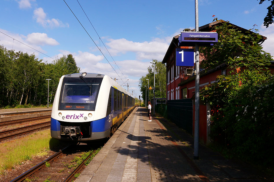 Ein Lint-Triebwagen von Erixx im Bahnhof Wieren