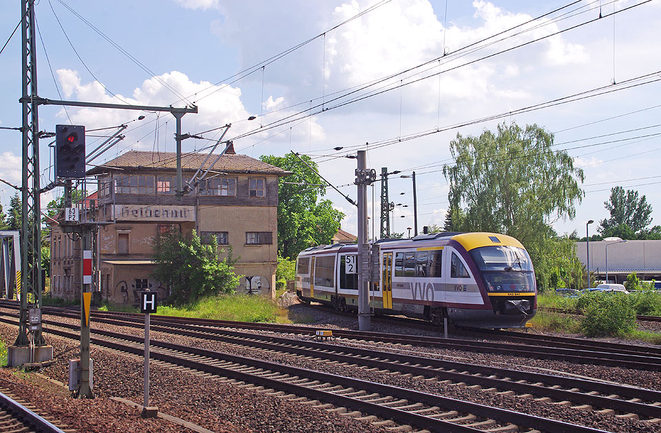 Der Bahnhof Heidenau mit zwei Desiro Triebwagen der Städtbahn Sachsen - Ausgangsbahnhof der Müglitztalbahn