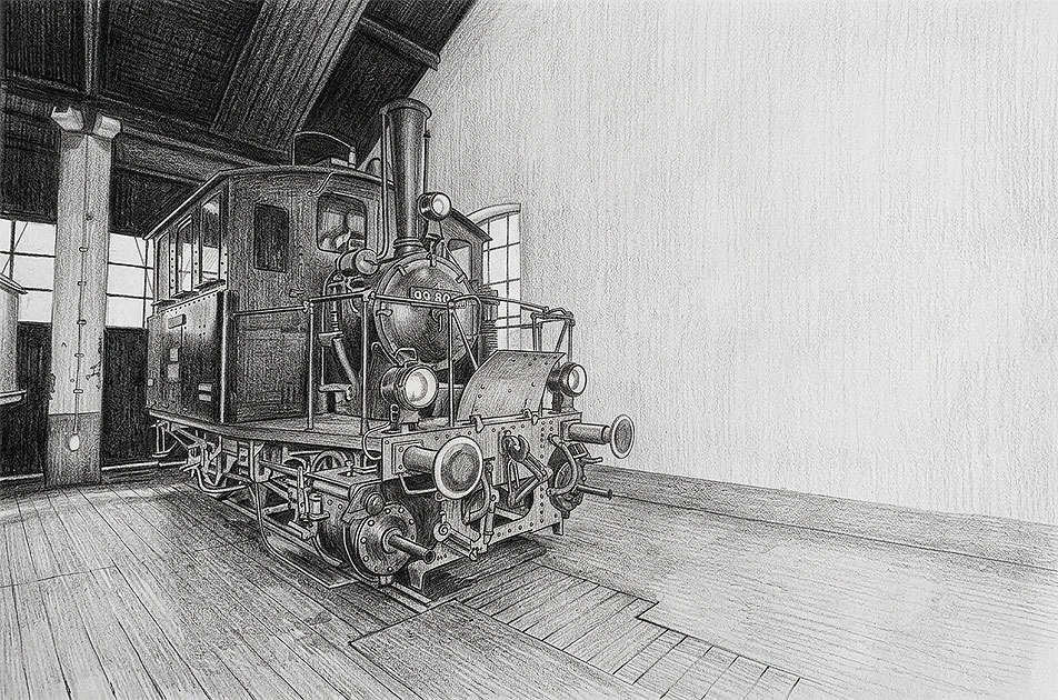 Der Glaskasten die 98 307 im Deutschen Dampflokomotiv Museum in Neunmarkt-Wirsberg