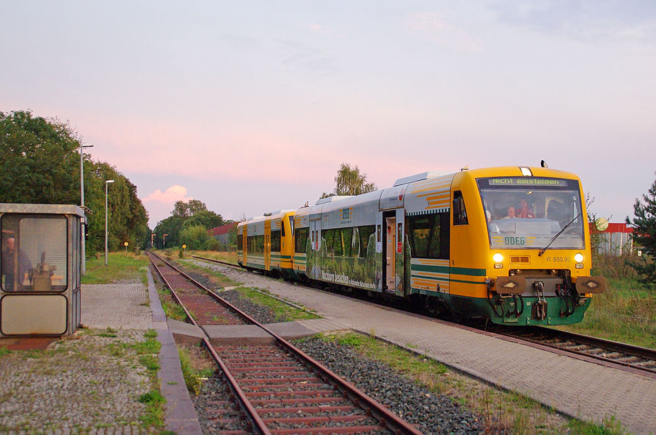 Zwei ODEG Regioshuttle im Bahnhof Dahlenburg