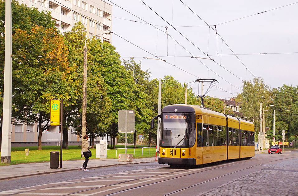 Die Haltestelle Permoserstraße der Straßenbahn in Dresden
