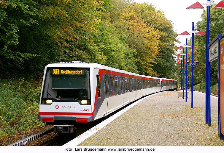 Eine U-Bahn der Hamburger Hochbahn im Bahnhof Schmalenbeck